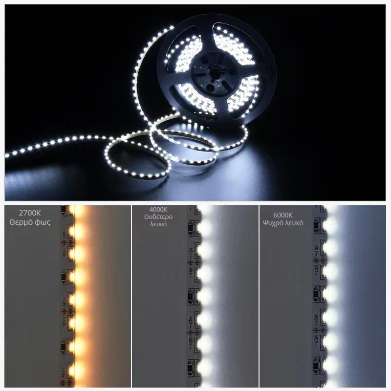 LED335 στενή πλευρικά εκπεμπόμενη λωρίδα LED, 12V, 120 LED/m, 5 mm, χρώματα: ζεστό λευκό, καθαρό λευκό, ψυχρό λευκό
