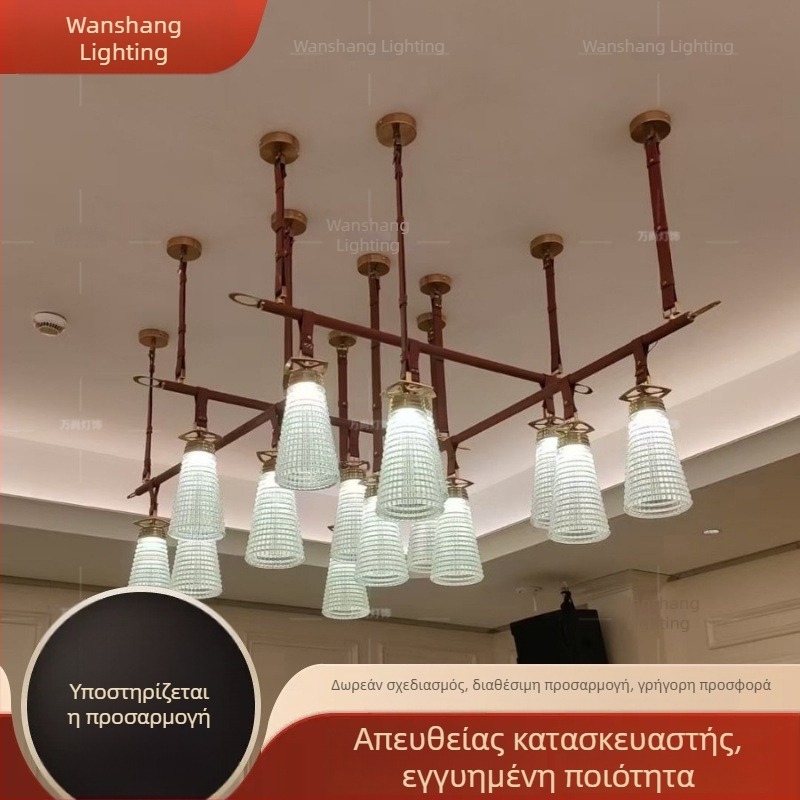 Λεπτομερείς δερμάτινος πολυέλαιος για KTV και νυχτερινά μαγαζιά, κρεμαστός με πολλαπλά κεφάλια, μεταλλικό σκελετό και γυάλινο σκιάδιο, πολυτελής φωτισμός ατμόσφαιρας
