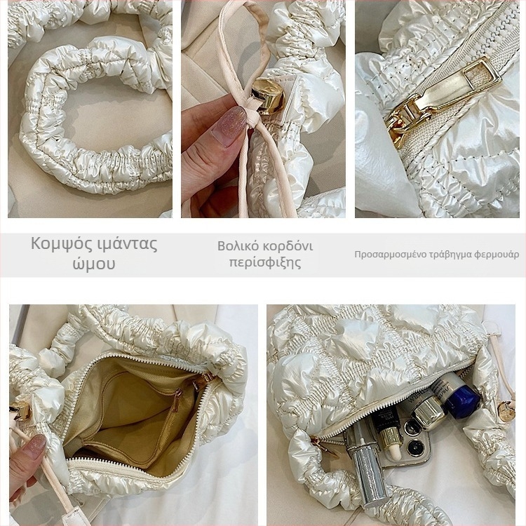 Μικρή νάιλον τσάντα τύπου Dumpling με πτυχώσεις σε σχήμα συννεφιάς, crossbody τσάντα στον ώμο, λαμπερή επιφάνεια