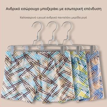 Ανδρικά εκτυπωμένα βαμβακερά casual σορτς με ενισχυμένο καβάλο, φαρδιά και αναπνέοντα παντελόνια οικιακής χρήσης.