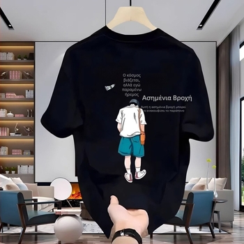 Ανδρικό κοντομάνικο T-shirt από 100% βαμβάκι, βαρύ υλικό, καλοκαίρι streetwear μόδα, νέο μοντέλο 2026, στρογγυλή λαιμόκοψη.