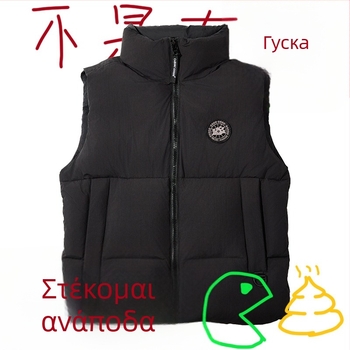 Ανδρικό ελαφρύ γιλέκο από πούπουλα με fleece επένδυση και σταθερό γιακά