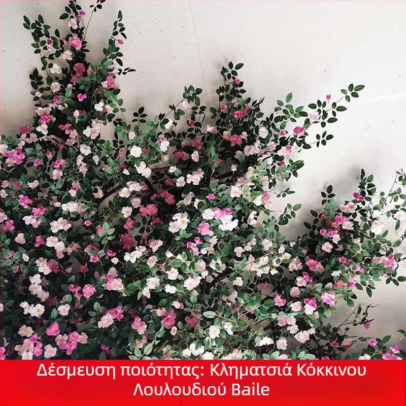 Ρεαλιστικό τεχνητό κλαδί τριαντάφυλλων για διακόσμηση τοίχου με μεταξωμένα λουλούδια και πράσινα φύλλα