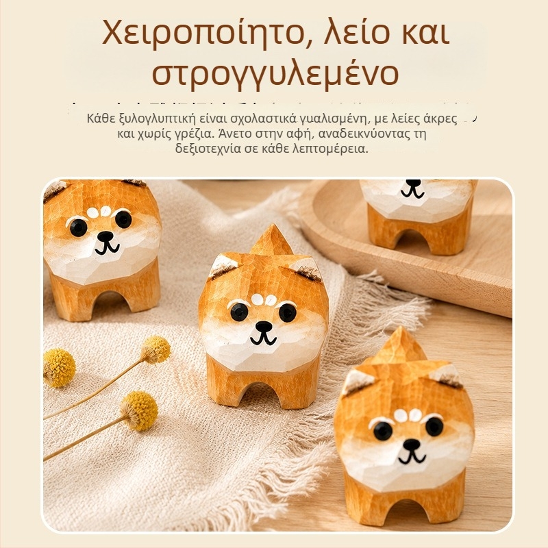 Χειροποίητο ξύλινο διακοσμητικό σκύλου – γλυκιά φιγούρα σε στυλ Q για γραφείο