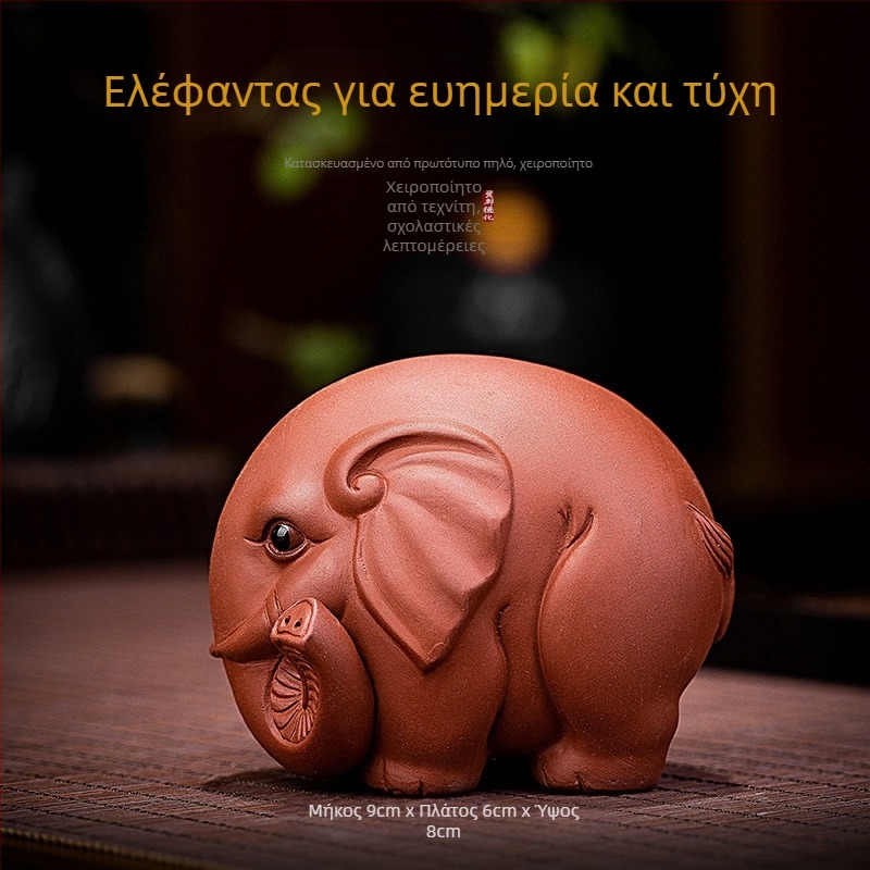 Χειροποίητο διακοσμητικό τσαγιού από μωβ άργιλο, ελέφαντας – φυλαχτικό ευημερίας για το τραπέζι τσαγιού