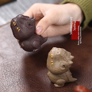 Tea Pet από πορφυρή άμμο: Δεινόσαυρος Tyrannosaurus Rex, χειροποίητα αξεσουάρ τσαγιού με σαύρα, κεραμικό στήριγμα καπακιού για διακόσμηση τραπεζιού τσαγιού