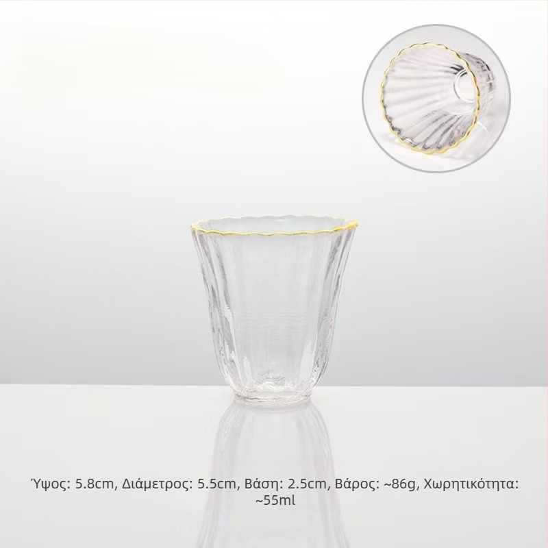 Κούπα τσαγιού σε ιαπωνικό στυλ με χρυσωμένο χείλος και χτυπητή υφή, κύπελλο σακέ και ατομικό κύπελλο τελετής τσαγιού