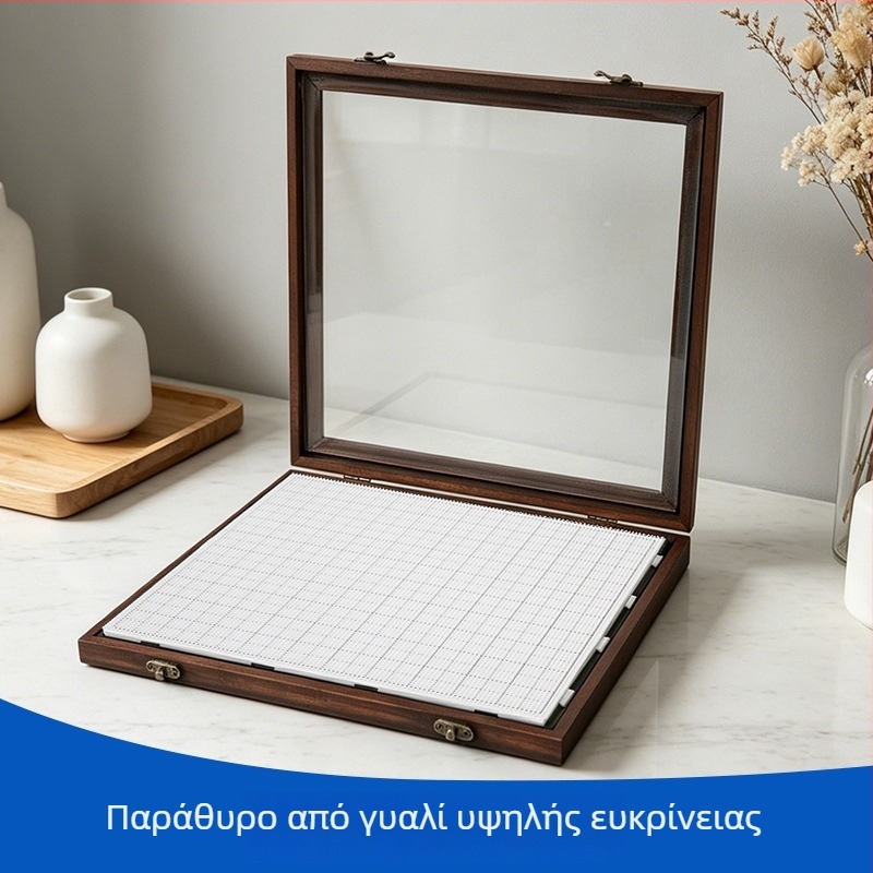 Ξύλινο κουτί αποθήκευσης χαντρών με καπάκι αναδιπλούμενο και διαχωριστή βάση, αντί διαρροών
