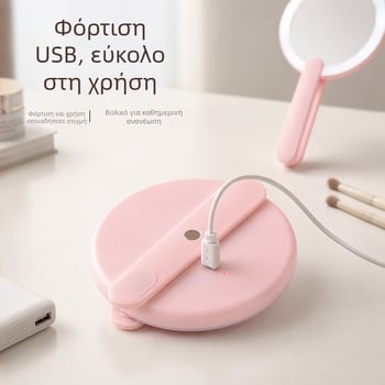 Χειροκίνητος καθρέφτης μακιγιάζ με LED φως, φορητός μίνι αναδιπλούμενος καθρέφτης για φοιτητικές εστίες και οικιακή χρήση