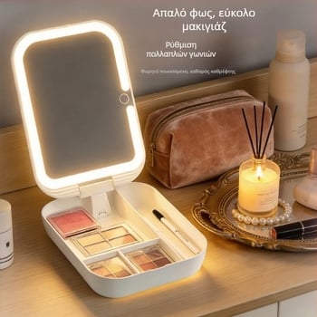 LED Φωτιζόμενο Καθρέφτης Μακιγιάζ, Φορητός Αναδιπλούμενος Επιτραπέζιος Καθρέφτης για Φοιτητές και Σπίτι, Έξυπνο Καθρέφτης Ομορφιάς