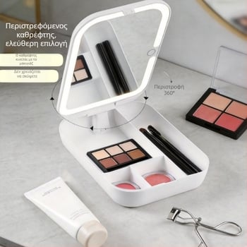 LED Φωτιζόμενο Καθρέφτης Μακιγιάζ, Φορητός Αναδιπλούμενος Επιτραπέζιος Καθρέφτης για Φοιτητές και Σπίτι, Έξυπνο Καθρέφτης Ομορφιάς