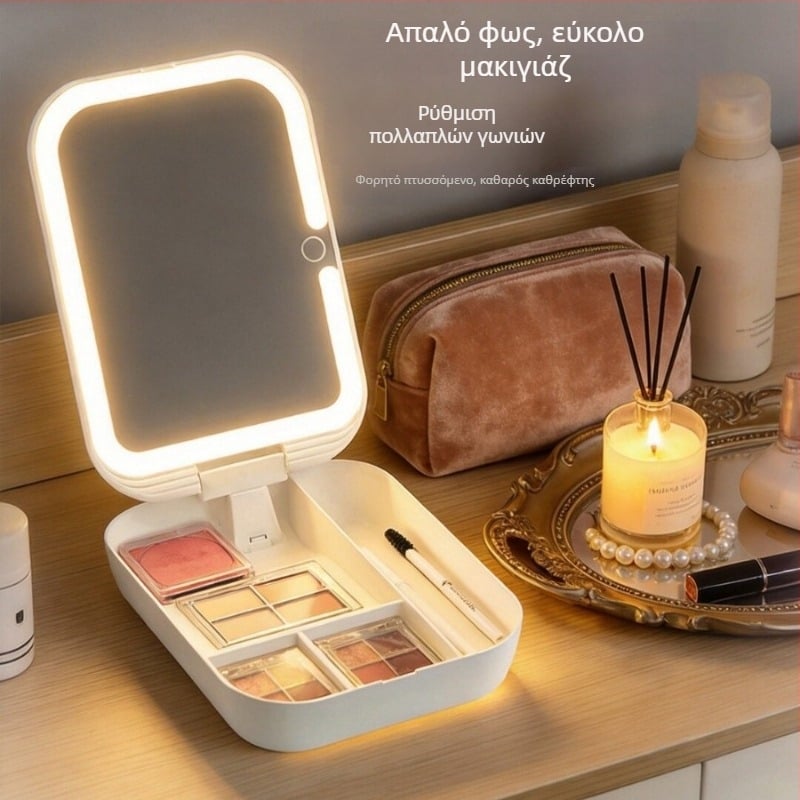 LED Φωτιζόμενο Καθρέφτης Μακιγιάζ, Φορητός Αναδιπλούμενος Επιτραπέζιος Καθρέφτης για Φοιτητές και Σπίτι, Έξυπνο Καθρέφτης Ομορφιάς