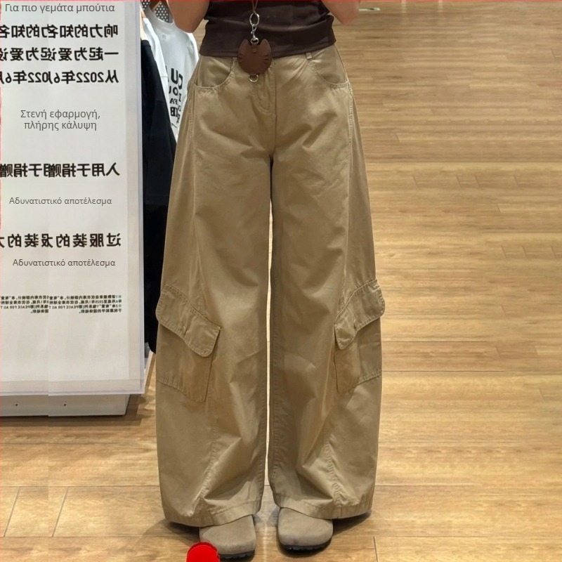 Γυναικείοι τζιν με φαρδιά πόδια σε αμερικανικό ρετρό στυλ εργασίας, φθινοπωρινή σεζόν 2025, υψηλή μέση, άνετη γραμμή, casual ίσια γραμμή, κοπή σμιτάρ