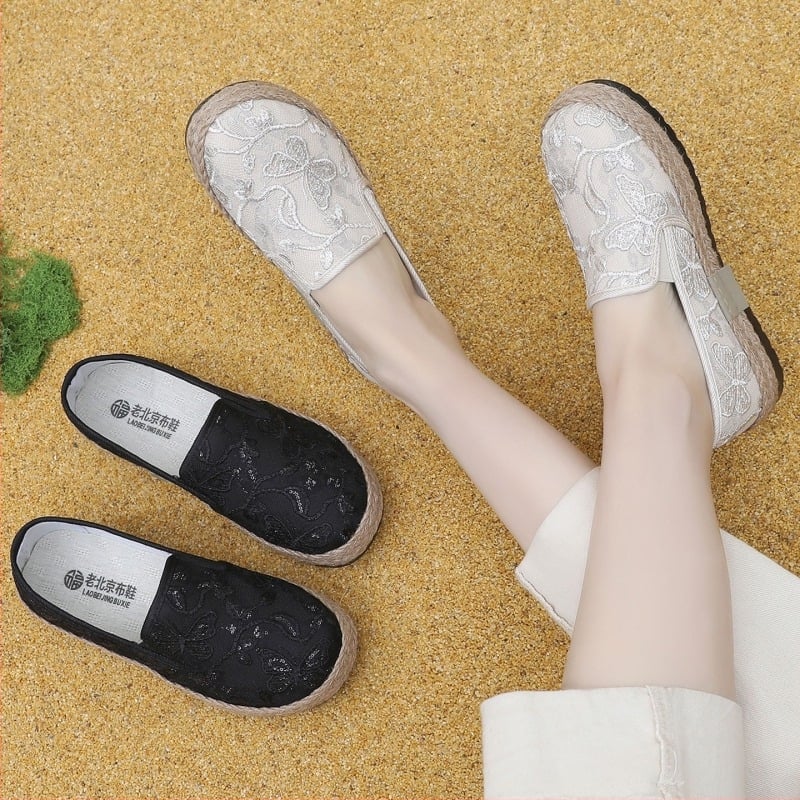 Γυναικεία παπούτσια τύπου Fisherman, slip-on, δαντελωτό κέντημα, επάνω με πλέγμα, άνοιξη 2026, φλατ σόλα