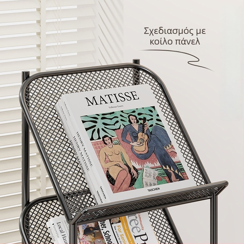 Ιταλικό μινιμαλιστικό σιδερένιο ράφι επίδειξης για περιοδικά και εφημερίδες — αποθήκευση δαπέδου και τοίχου