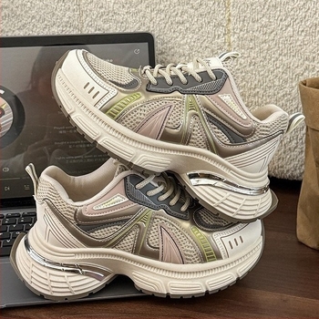 Γυναικείες sneakers τύπου Dad με διπλό δίχτυ και φαρδιά σόλα, άνετα αθλητικά για όλες τις εποχές