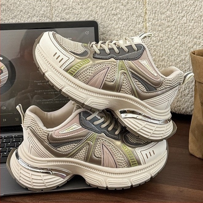 Γυναικείες sneakers τύπου Dad με διπλό δίχτυ και φαρδιά σόλα, άνετα αθλητικά για όλες τις εποχές