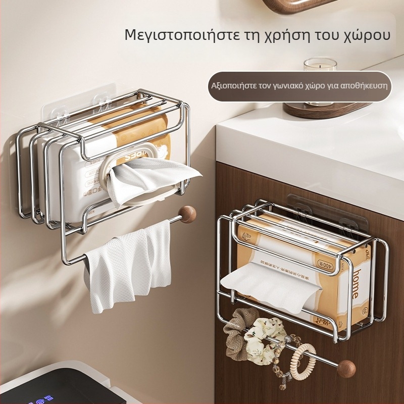 Θήκη υγρών μαντηλιών από ανοξείδωτο ατσάλι, επιτοίχιο ράφι αποθήκευσης ρολών χαρτιού τουαλέτας για μπάνιο