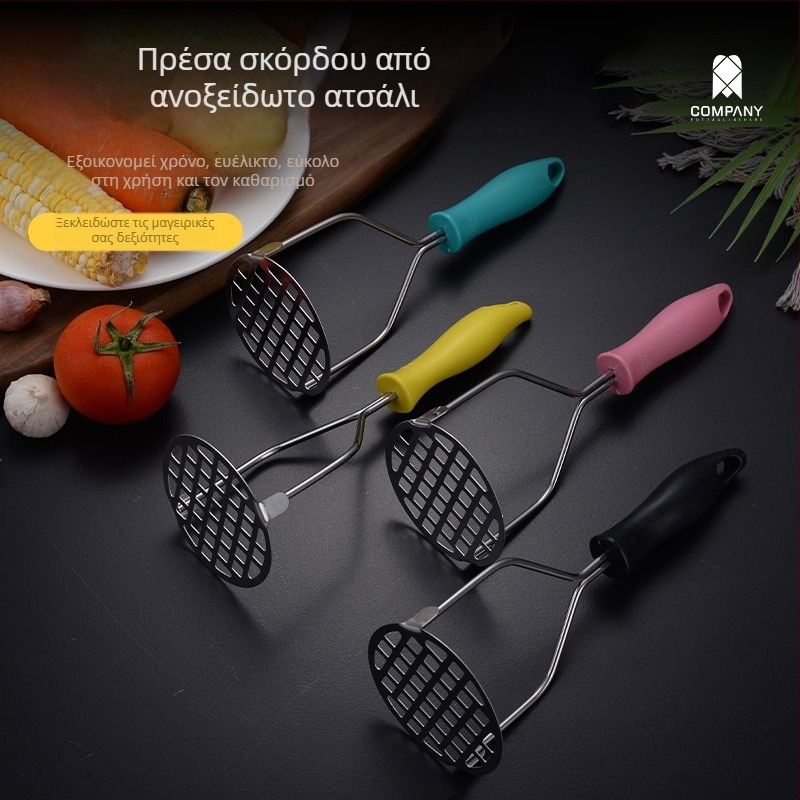 Χειροκίνητος πολτοποιητής σκόρδου από ανοξείδωτο ατσάλι με κυκλικό μεταλλικό διχτυωτό κεφάλι για σκόρδο и πουρέ πατάτας