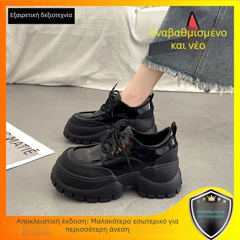 Γυναικεία loafers με χοντρή σόλα σε βρετανικό στυλ, με κορδόνια, συνθετικό δέρμα, για άνοιξη-φθινόπωρο, 2026.