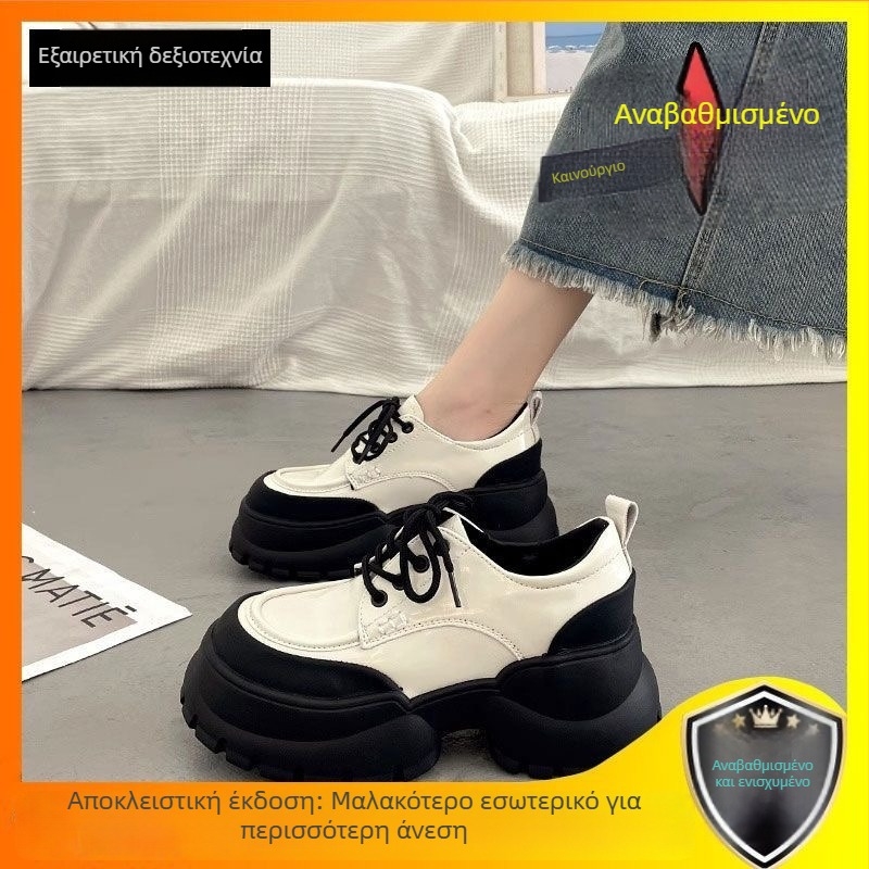 Γυναικεία loafers με χοντρή σόλα σε βρετανικό στυλ, με κορδόνια, συνθετικό δέρμα, για άνοιξη-φθινόπωρο, 2026.