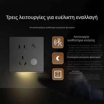 Λαμπτήρας με αισθητήρα κίνησης, υποδοχή τύπου 86 με πέντε οπές και νυχτερινό φως, για διάδρομο και κοντά στο κρεβάτι, ενσωματωμένος φωτισμός δαπέδου