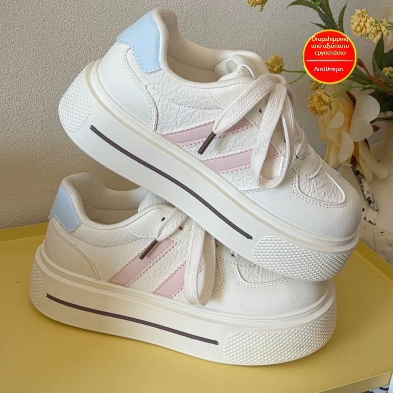 Γυναικείες υπερ-μαλακές sneakers με φαρδιά φτέρνα για αύξηση ύψους, casual λευκά αθλητικά παπούτσια, 2026 άνοιξη