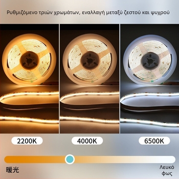 Λωρίδα COB LED με 608 LED, διχρωμία θερμοκρασίας και RGB αλλαγή χρώματος, αυτοκόλλητη εύκαμπτη λωρίδα, 24V χαμηλή τάση
