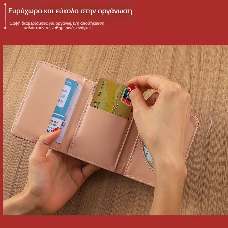 Πορτοφόλι με σχέδιο λαγουδάκι, αναδιπλούμενο, πολλές θήκες για κάρτες, τριπλό πορτοφόλι για κέρματα