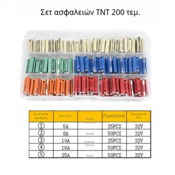 Σετ 200 ασφαλειών αυτοκινήτου σε θήκη τορπιλοειδούς σχήματος