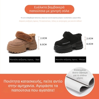Γυναικείες παντόφλες με γούνα, αύξηση ύψους 6 cm, φαρδιά σόλα, κλειστό μπροστινό μέρος, χειμερινό νέο σχέδιο 2026