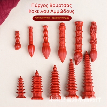 Πεντάντ από cinnabar Wenchang με pagoda στυλ, για άνδρες και γυναίκες, φυσικό υψηλής ποιότητας κόκκινο νήμα-βούρτσα σχέδιο, φοιτητικό κολιέ
