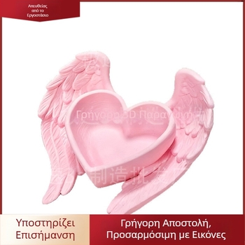 3D εκτυπωμένος ροζ οργανωτής γραφείου με καρδιά και φτερά, διακοσμητικό για κοσμήματα