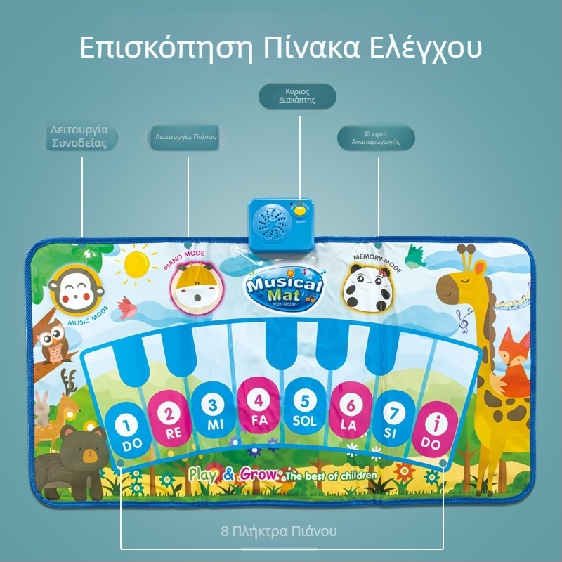 Διαδραστικό μουσικό χαλάκι χορού για παιδιά με καρτούν ζωάκια και πλήκτρα πιάνου – μαλακό εκπαιδευτικό χαλάκι για το crawl και το περπάτημα