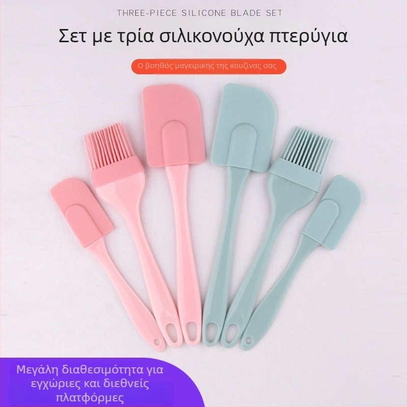 Σετ τριών σιλικονοειδών σπατουλών υψηλής θερμοκρασίας, μαγειρικά από σιλικόνη με βούρτρα λαδιού, κατάλληλα για τρόφιμα, ενιαίας κατασκευής