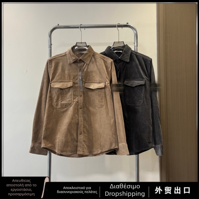 Ανδρικό πουκάμισο από corduroy, χαλαρή γραμμή, μακριά μανίκια, Turn-down γιακά, βιντάζ καθημερινό ρουχισμό