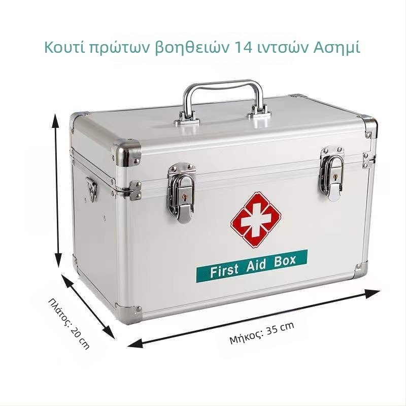 Κουτί φαρμάκων από κράμα αλουμινίου, πολυεπίπεδη κατασκευή, για οικιακή χρήση, φορητό φαρμακείο με 4 διαμερίσματα, διαστάσεις 35×20×22 cm