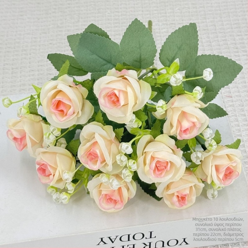 Μεταξωτά λουλούδια με Baby’s Breath και ρόζες διαμαντιών, μικρά μπουκέτα για γάμο και διακόσμηση σπιτιού