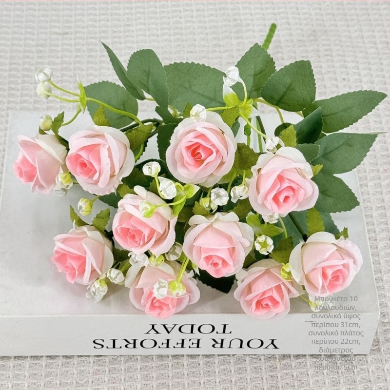 Μεταξωτά λουλούδια με Baby’s Breath και ρόζες διαμαντιών, μικρά μπουκέτα για γάμο και διακόσμηση σπιτιού
