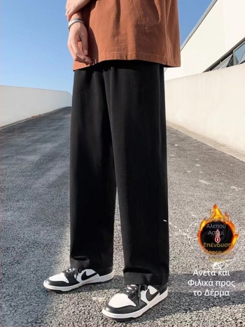 Ανδρικά παντελόνια με επένδυση fleece, παχιά, ίσια γραμμή, φθινοπωρινό-χειμερινό, χαλαρή γραμμή με φαρδιά παντελόνια, premium στυλ