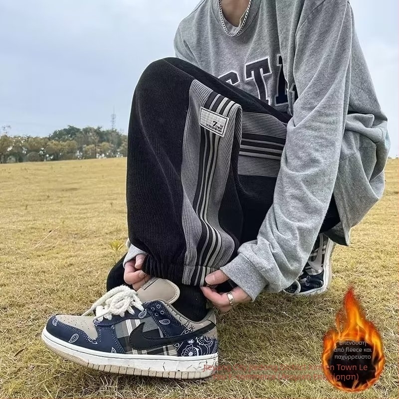 Ανδρικά casual παντελόνια με επένδυση φλίς, άνετη εφαρμογή από ίσια έως φαρδιά γραμμή, μακριά αθλητικά παντελόνια για φθινόπωρο-χειμώνα