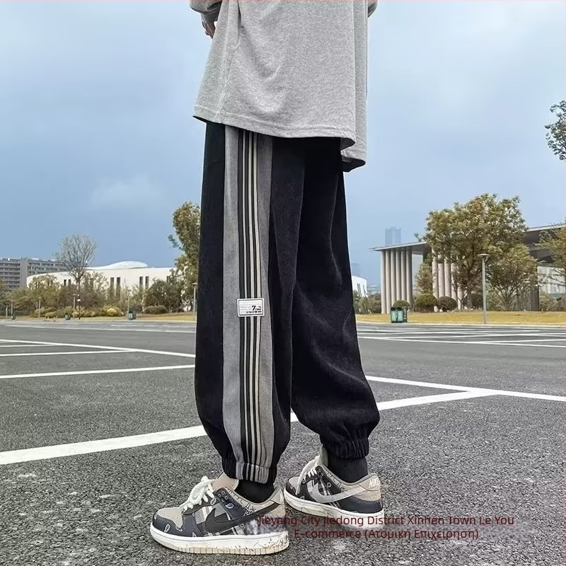 Ανδρικά casual παντελόνια με επένδυση φλίς, άνετη εφαρμογή από ίσια έως φαρδιά γραμμή, μακριά αθλητικά παντελόνια για φθινόπωρο-χειμώνα