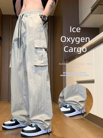 Ανδρικά παντελόνια εργασίας Ice Silk – καλοκαιρινά λεπτά, άνετα και φαρδιά, ίσια γραμμή, casual παντελόνια, 2025 νέο σχέδιο, ελαστικά ευρύχωρα πόδια
