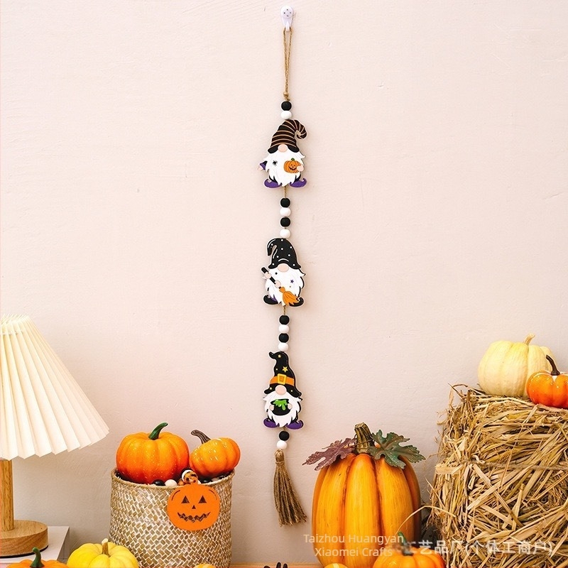 Ξύλινο κρεμαστό διακοσμητικό για το Halloween με χάντρες: κολοκύθα, φάντασμα και νυχτερίδα