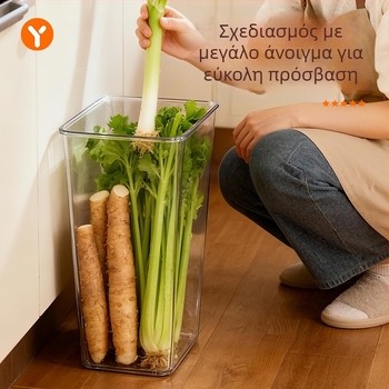 Διαφανές δοχείο αποθήκευσης με μεγάλη χωρητικότητα για πράσινα κρεμμύδια, τζίντζερ και σκόρδο — στρογγυλός σχεδιασμός κουζίνας για επιφάνεια εργασίας