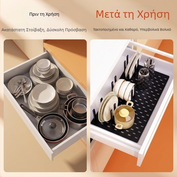 Οργανωτής μαχαιροπίρουνα σε συρτάρι με διατρητό πάνελ, επεκτάσιμο ράφι αποστράγγισης πιάτων