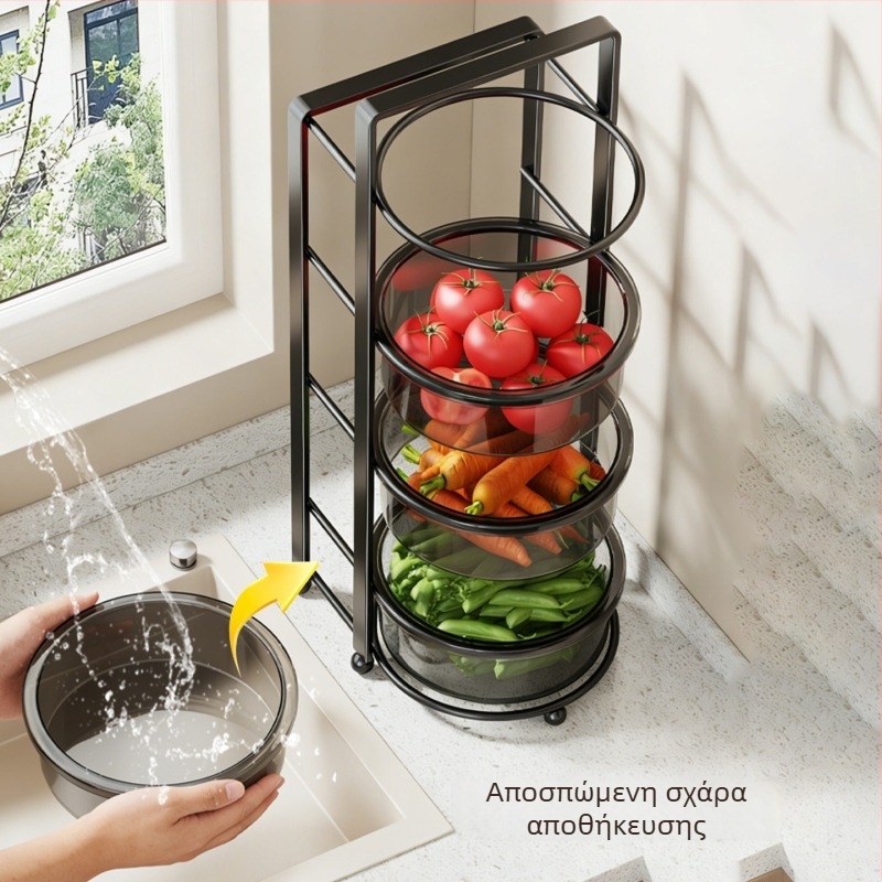 Ράφι αποθήκευσης κουζίνας για πάγκους με πολλά επίπεδα – οργανωτής κρεμμύδι, τζίντζερ και σκόρδο για αποθήκευση φρούτων και λαχανικών.