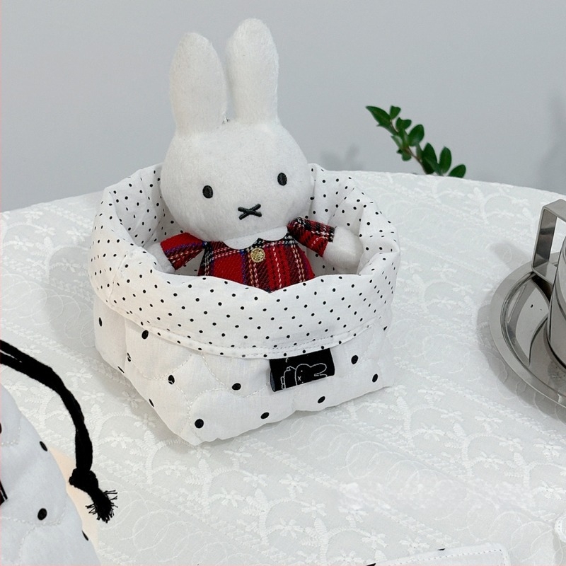 Διπλής όψης καλαθάκι γραφείου για αποθήκευση με πουά, κυκλικό υφασμάτινο οργανωτής καλλυντικών, στυλ Insta