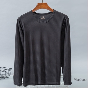 Ανδρικό Ice Silk μακρυμάνικο T‑shirt, καλοκαίρι, στρογγυλός λαιμός, μονόχρωμο, μεγάλο μέγεθος, ανάπνευση με δικτυωτό ύφασμα, γρήγορο στέγνωμα, αθλητικό T‑shirt