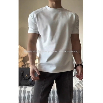Μαύρη Sorona αντρική κοντομάνικη T‑shirt για καλοκαίρι, στενή γραμμή, ελαστικό ύφασμα, βαριά ύφανση, για γυμναστήριο